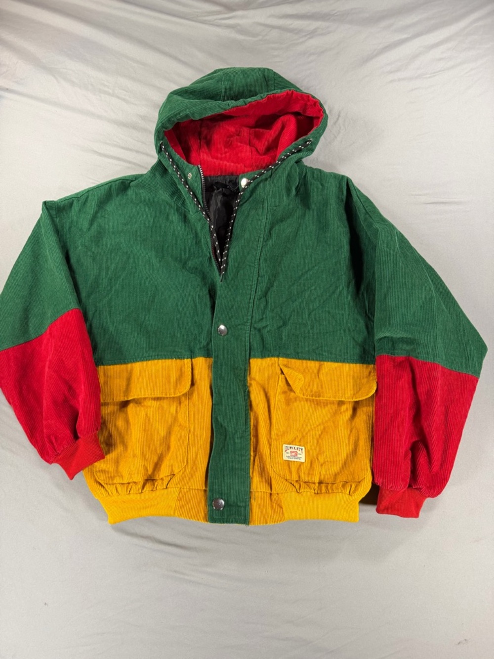 Vintage 1990's  Zaful Color Block Corduroy Hooded Bomber Jacket Size M